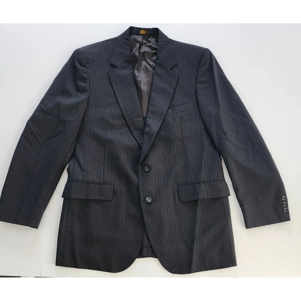 Vintage Oakton Ltd 42 Black Pinstripe Blazer Wool Blend Sport Coat Jacket 42R